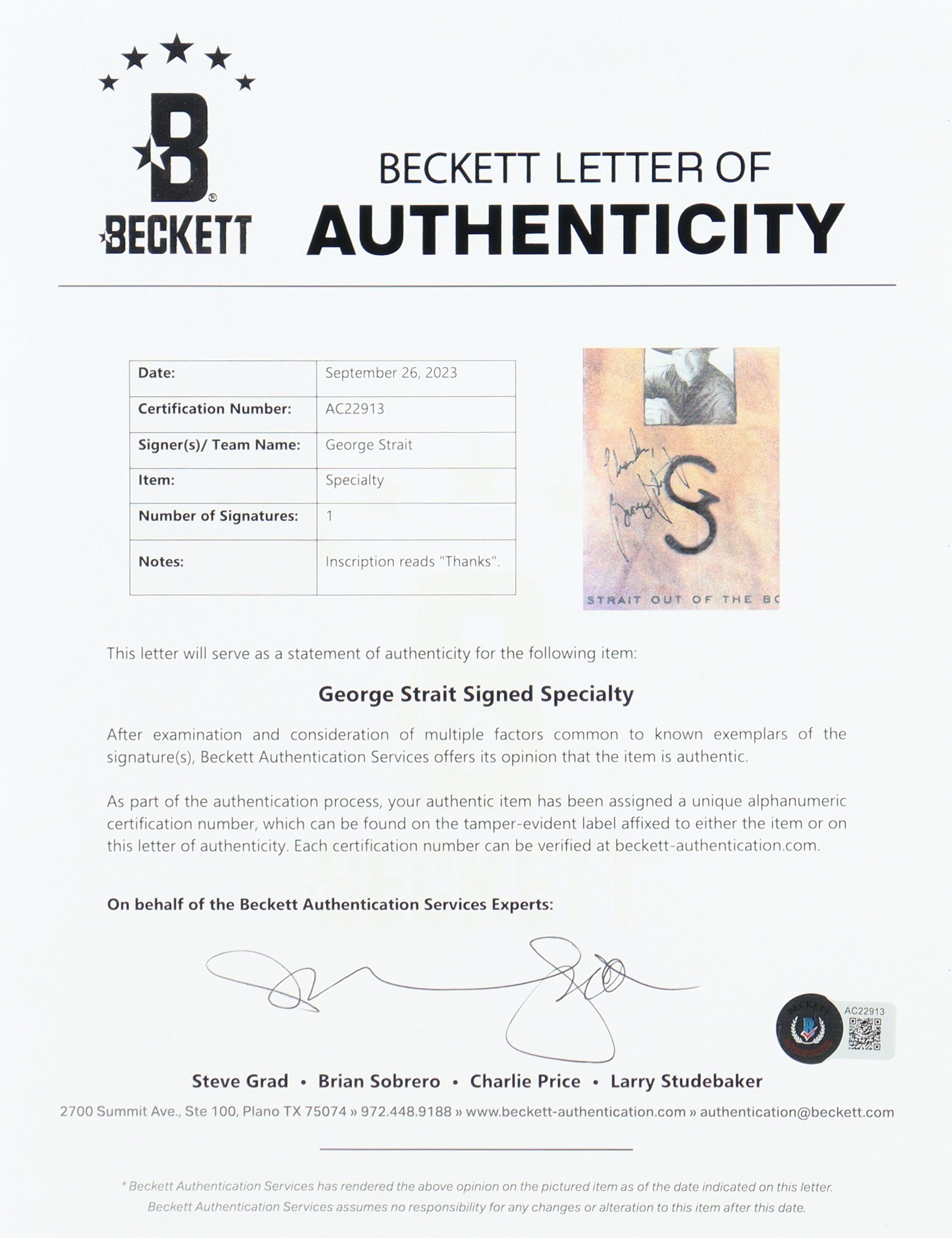 George Strait Signed "Straight Out Of The Box" Custom Framed CD Display Inscribed "Thanks" (Beckett) at PristineAuction.com George Strait Signed "Straight Out Of The Box" Custom Framed CD Display Inscribed "Thanks" (Beckett) at PristineAuction.com