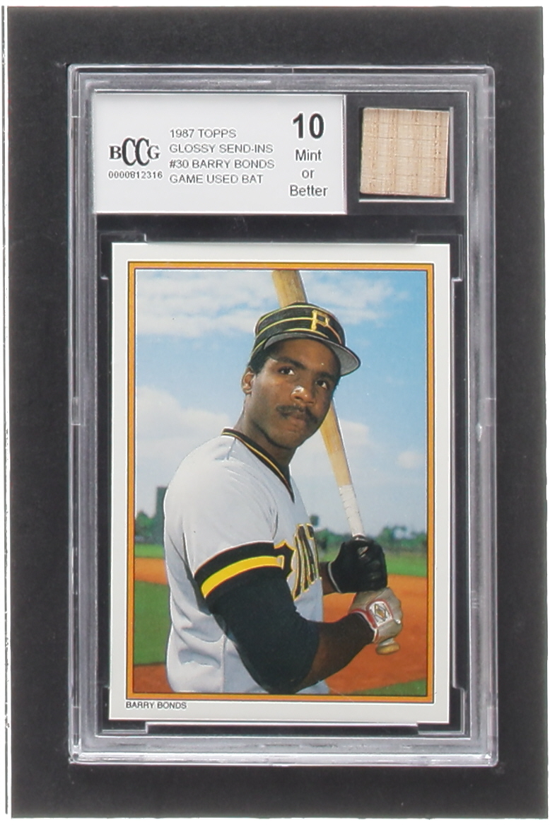Barry Bonds 1987 Topps Glossy Send-Ins #30 RC with Game-Used Bat Piece (BCCG 10) at PristineAuction.com Barry Bonds 1987 Topps Glossy Send-Ins #30 RC with Game-Used Bat Piece (BCCG 10) at PristineAuction.com