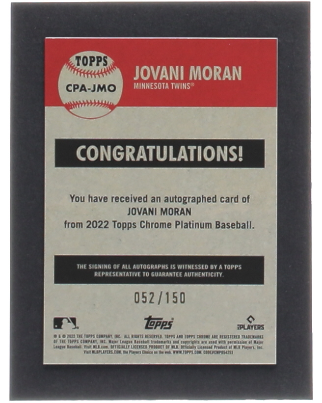 Jovani Moran 2022 Topps Chrome Platinum Anniversary Autographs #CPAJMO RC at PristineAuction.com Jovani Moran 2022 Topps Chrome Platinum Anniversary Autographs #CPAJMO RC at PristineAuction.com