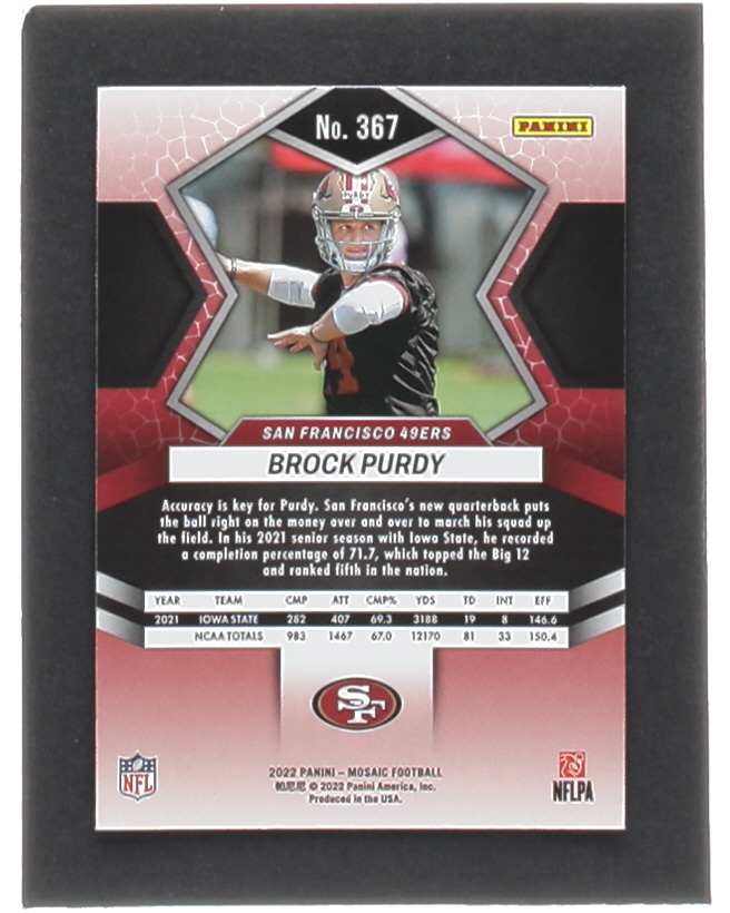 Brock Purdy 2022 Panini Mosaic #367 RC at PristineAuction.com Brock Purdy 2022 Panini Mosaic #367 RC at PristineAuction.com