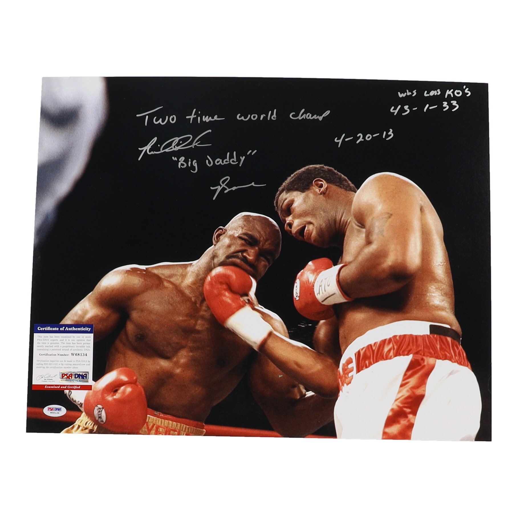 Riddick Bowe Signed 16x20 Photo with Multiple Inscriptions (PSA) at PristineAuction.com Riddick Bowe Signed 16x20 Photo with Multiple Inscriptions (PSA) at PristineAuction.com
