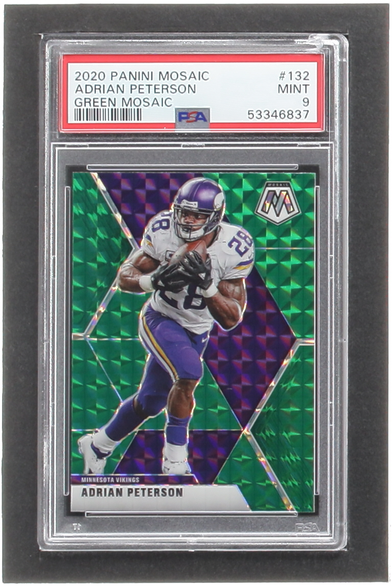 Adrian Peterson 2020 Panini Mosaic Mosaic Green #132 (PSA 9) at PristineAuction.com Adrian Peterson 2020 Panini Mosaic Mosaic Green #132 (PSA 9) at PristineAuction.com