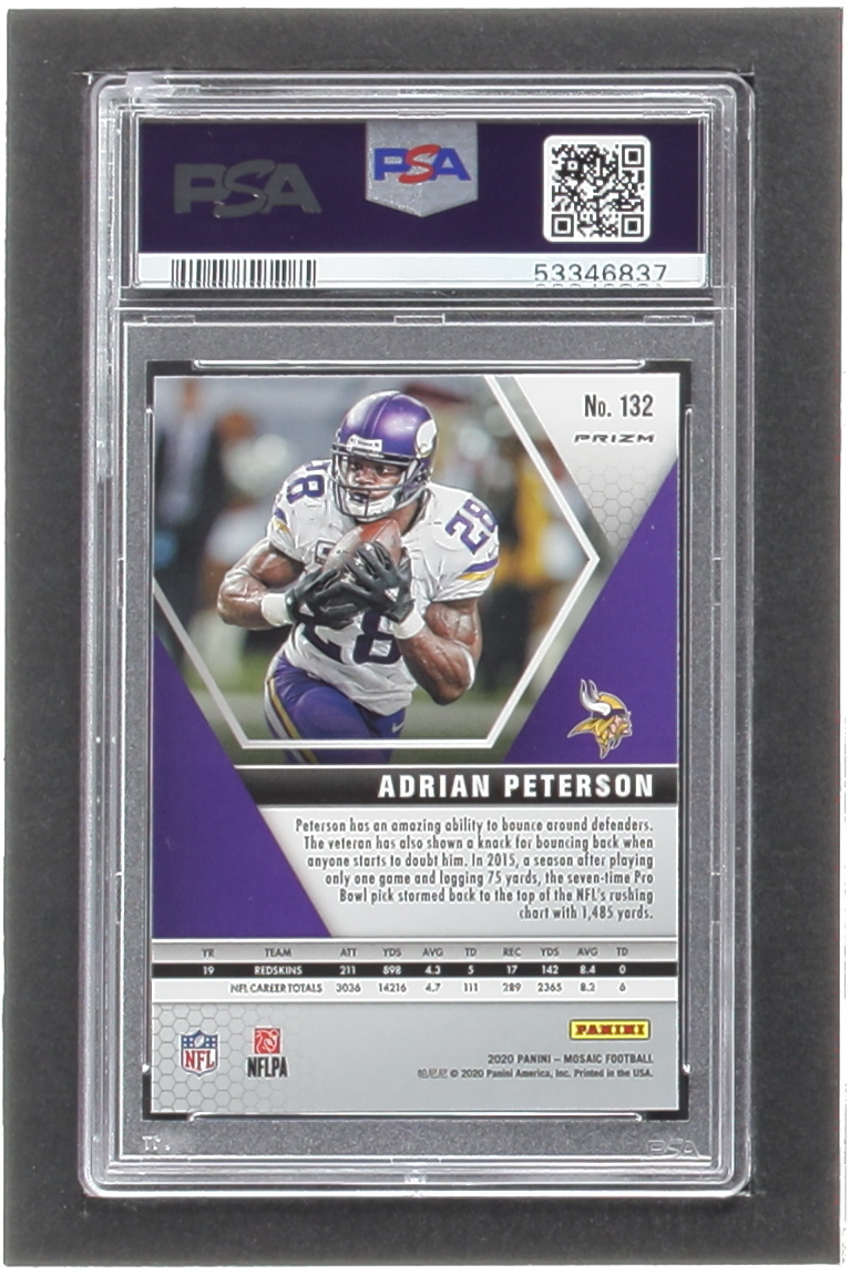 Adrian Peterson 2020 Panini Mosaic Mosaic Green #132 (PSA 9) at PristineAuction.com Adrian Peterson 2020 Panini Mosaic Mosaic Green #132 (PSA 9) at PristineAuction.com