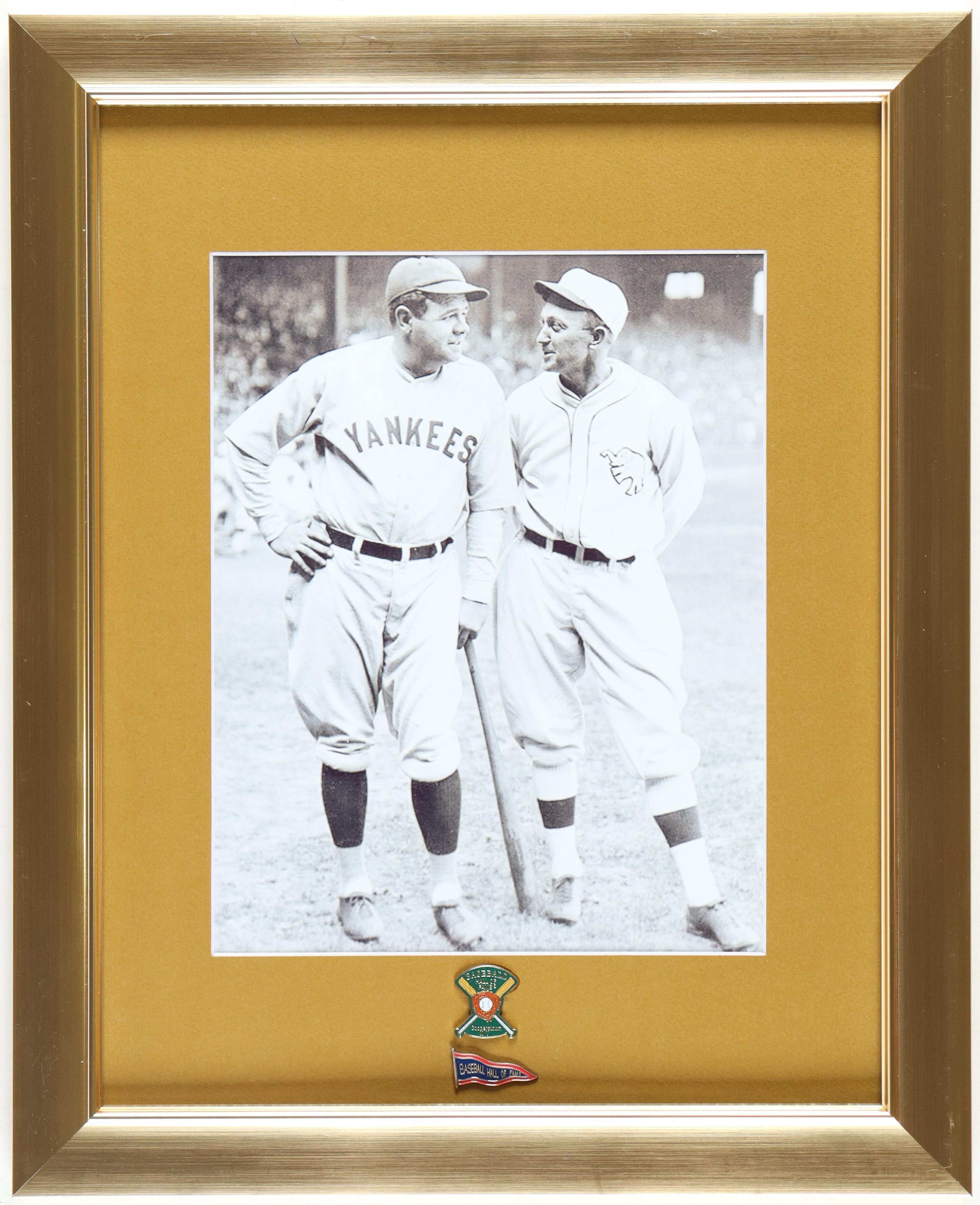 Babe Ruth & Ty Cobb Custom Framed Photo Display with Cooperstown & Baseball Hall Of Fame Pin at PristineAuction.com Babe Ruth & Ty Cobb Custom Framed Photo Display with Cooperstown & Baseball Hall Of Fame Pin at PristineAuction.com