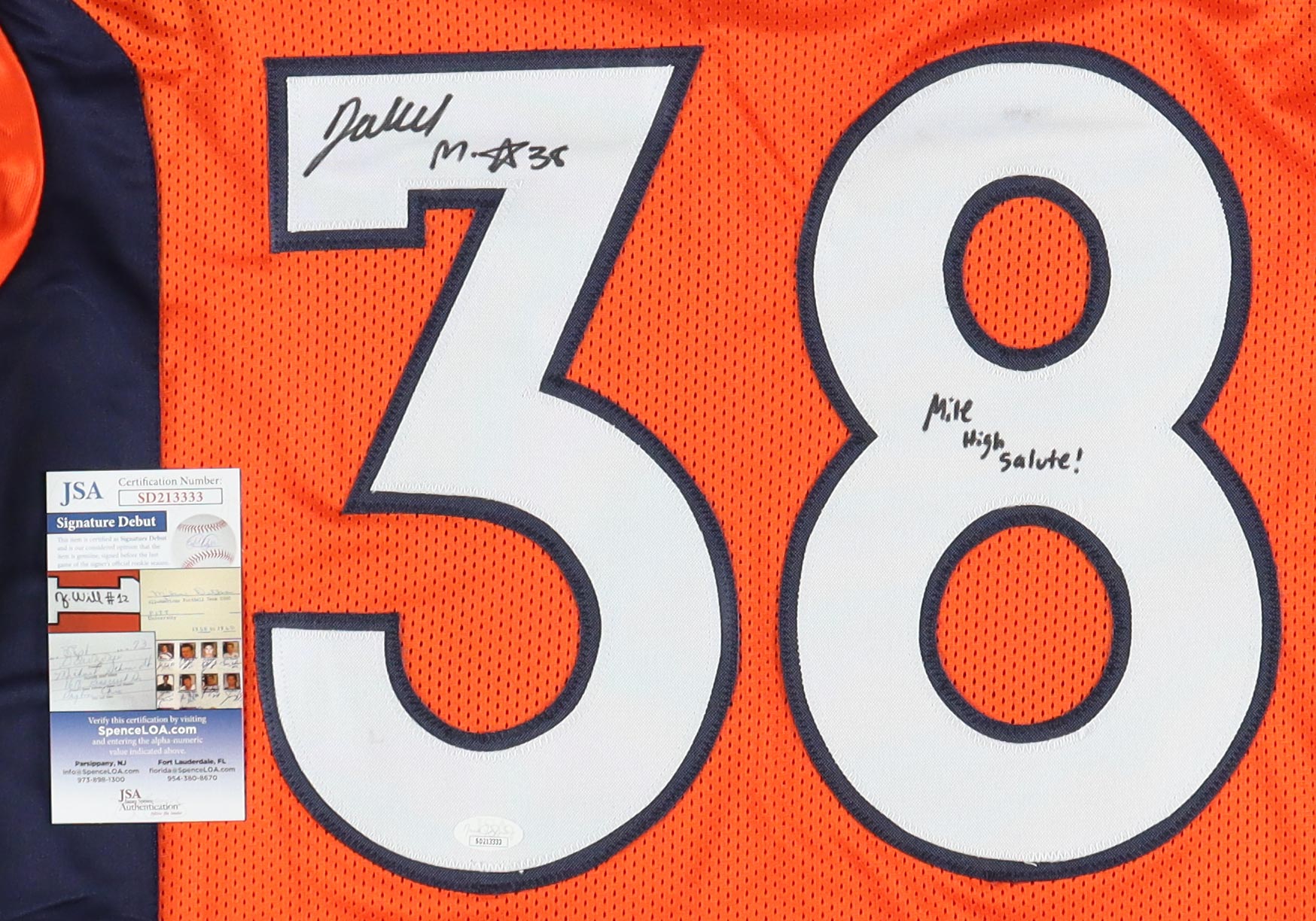 Jaleel McLaughlin Signed Jersey Inscribed "Mile High Salute!" (JSA) at PristineAuction.com Jaleel McLaughlin Signed Jersey Inscribed "Mile High Salute!" (JSA) at PristineAuction.com