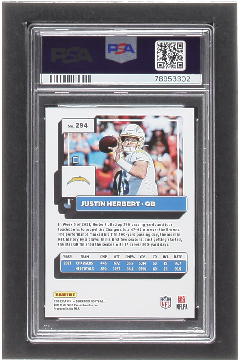 Justin Herbert 2022 Donruss Press Proof Premium #294 (PSA 10) at PristineAuction.com Justin Herbert 2022 Donruss Press Proof Premium #294 (PSA 10) at PristineAuction.com