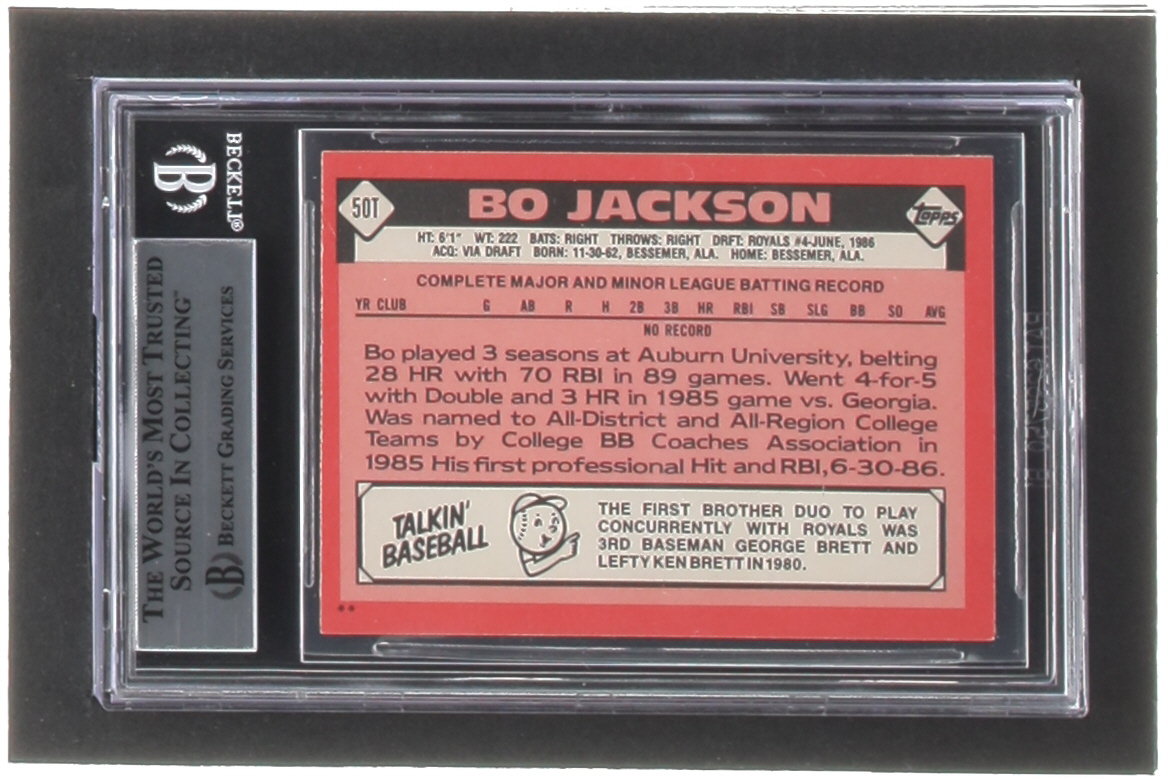 Bo Jackson Signed 1986 Topps Traded #50T XRC (BGS) at PristineAuction.com Bo Jackson Signed 1986 Topps Traded #50T XRC (BGS) at PristineAuction.com
