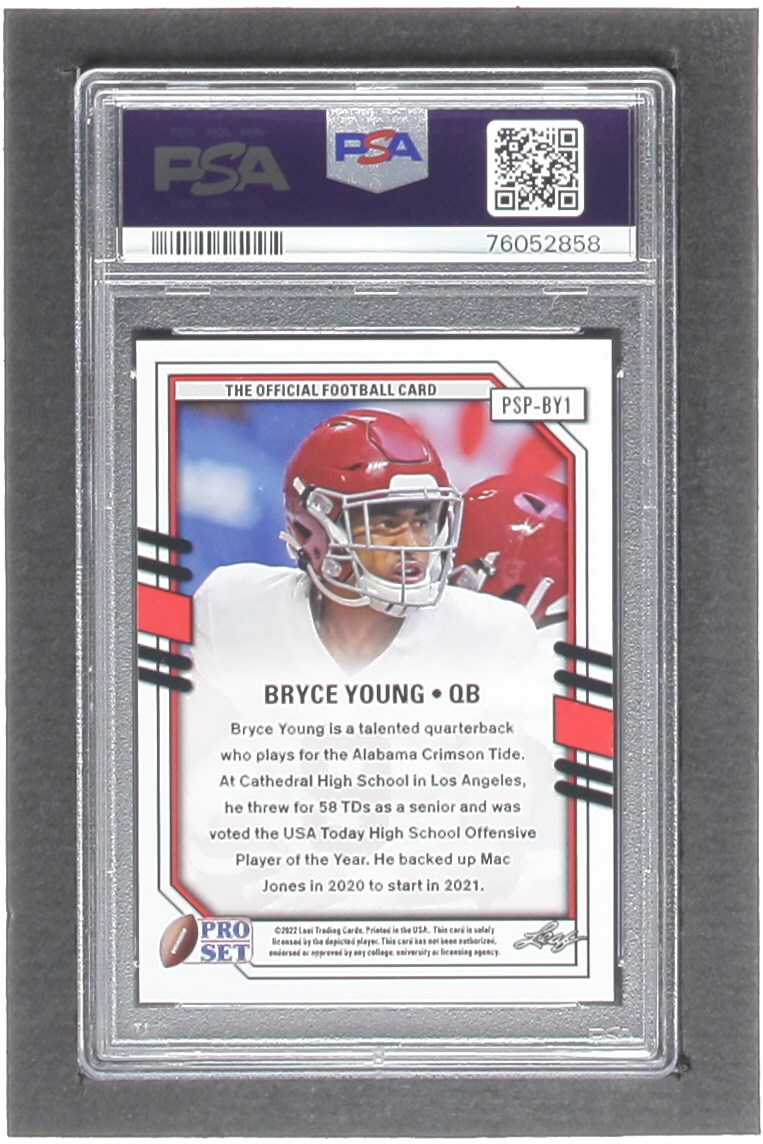 Bryce Young 2022 Leaf Pro Set Metal Draft Prospects Portraits Prismatic Red White and Blue #PSPBY1 RC (PSA 10) at PristineAuction.com Bryce Young 2022 Leaf Pro Set Metal Draft Prospects Portraits Prismatic Red White and Blue #PSPBY1 RC (PSA 10) at PristineAuction.com