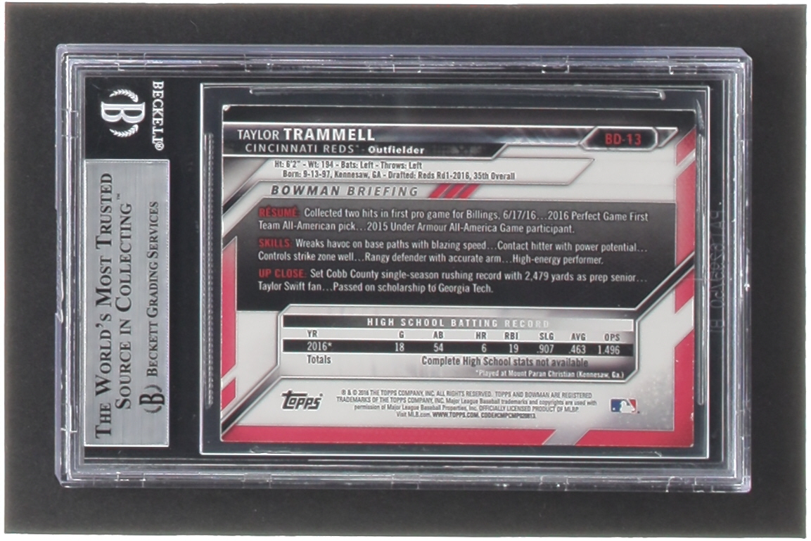 Taylor Trammell Signed 2016 Bowman Draft #BD13 (BGS) at PristineAuction.com Taylor Trammell Signed 2016 Bowman Draft #BD13 (BGS) at PristineAuction.com