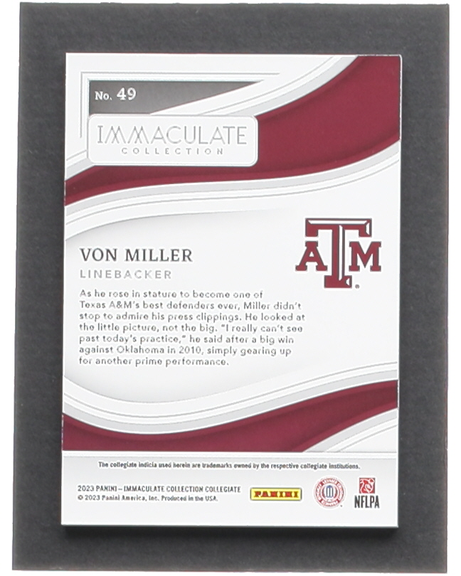 Von Miller 2023 Immaculate Collection Collegiate Blue #49 #29/35 at PristineAuction.com Von Miller 2023 Immaculate Collection Collegiate Blue #49 #29/35 at PristineAuction.com