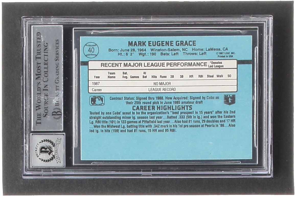 Mark Grace Signed 1988 Donruss #40 RC (BGS | Auto Grade 10) at PristineAuction.com Mark Grace Signed 1988 Donruss #40 RC (BGS | Auto Grade 10) at PristineAuction.com