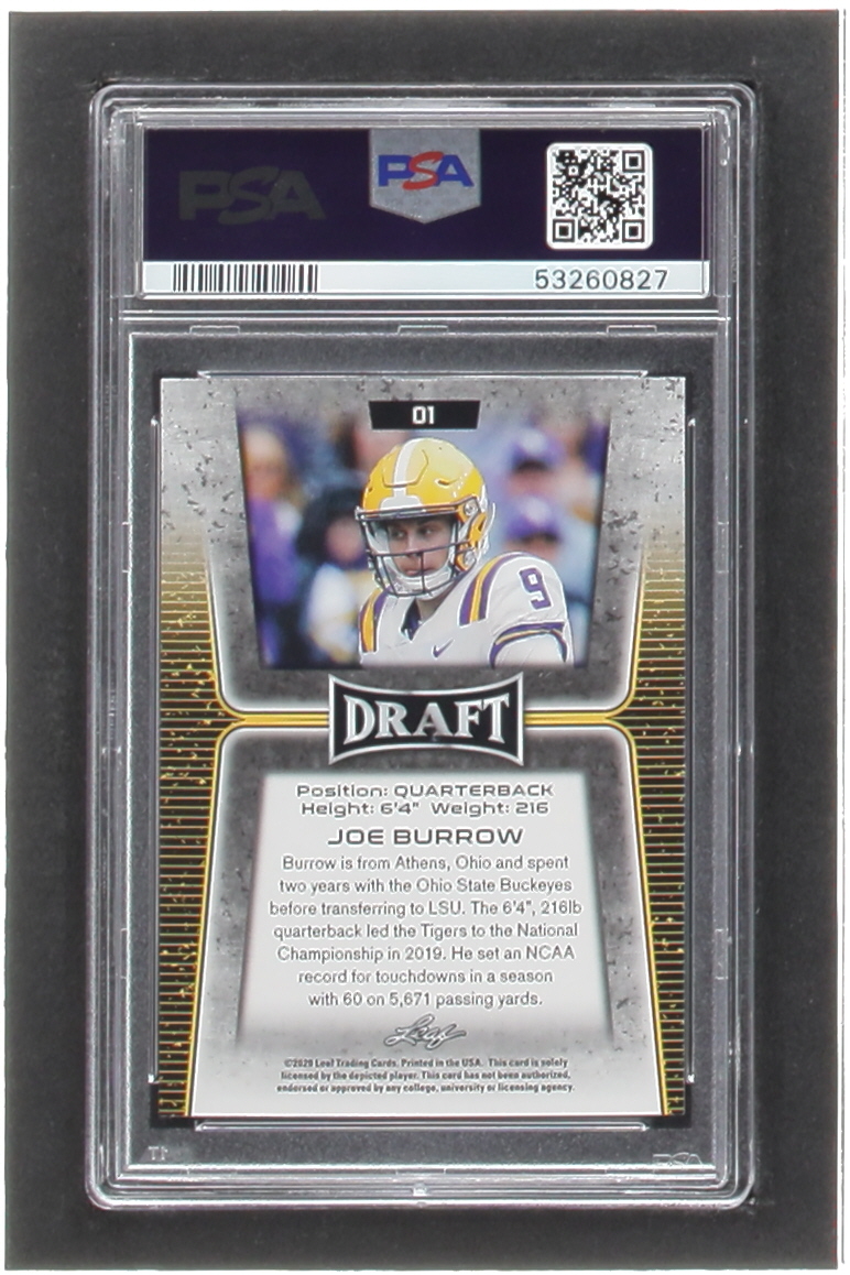 Joe Burrow 2020 Leaf Draft #1 RC (PSA 10) at PristineAuction.com Joe Burrow 2020 Leaf Draft #1 RC (PSA 10) at PristineAuction.com
