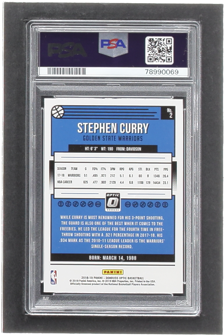 Stephen Curry 2018-19 Donruss Optic #2 (PSA 10) at PristineAuction.com Stephen Curry 2018-19 Donruss Optic #2 (PSA 10) at PristineAuction.com
