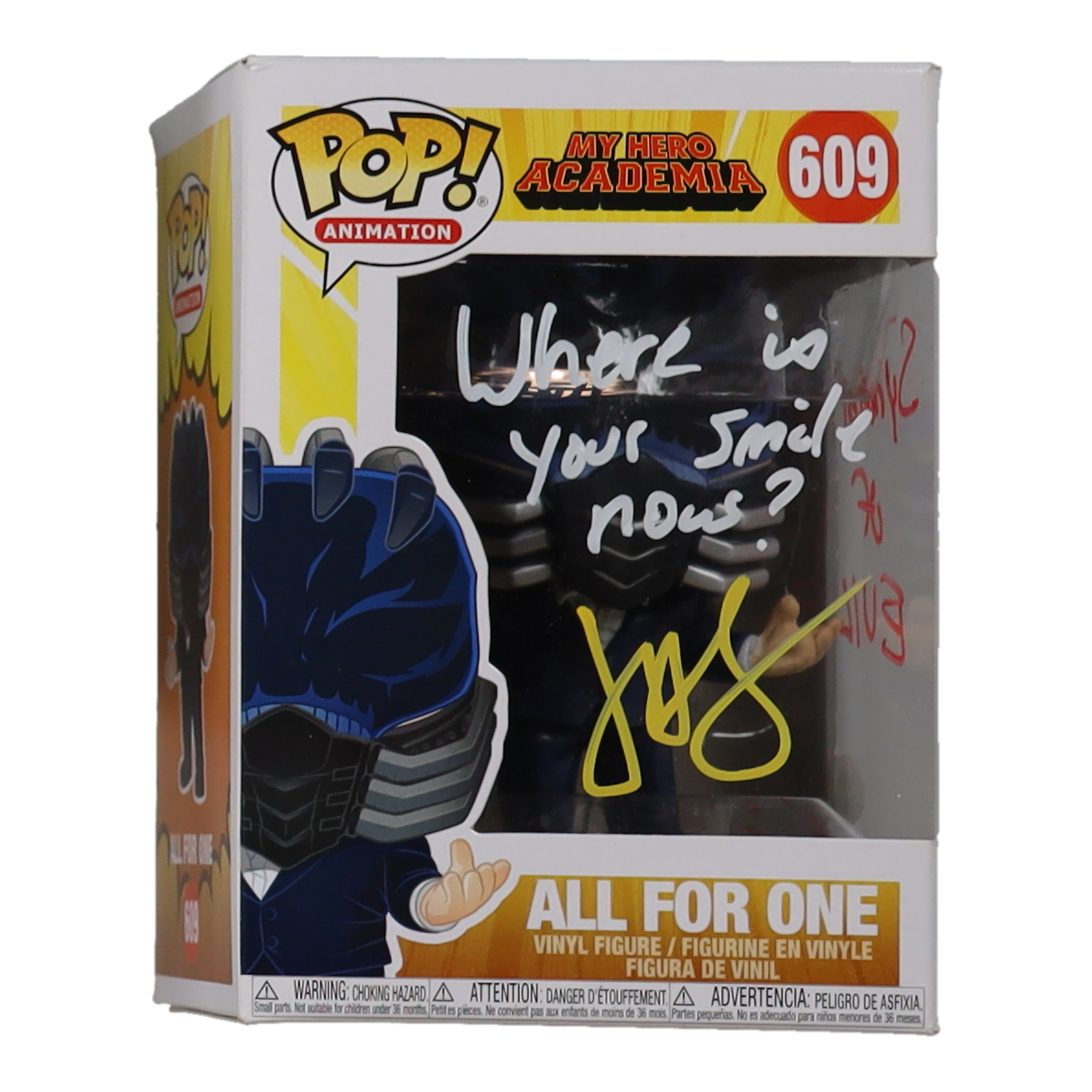 John Swasey Signed "My Hero Academia" #646 All For One Funko Pop! Vinyl Figure Inscribed "Where Is Your Smile Now?" & "Symbol Of Evil" (JSA) at PristineAuction.com John Swasey Signed "My Hero Academia" #646 All For One Funko Pop! Vinyl Figure Inscribed "Where Is Your Smile Now?" & "Symbol Of Evil" (JSA) at PristineAuction.com