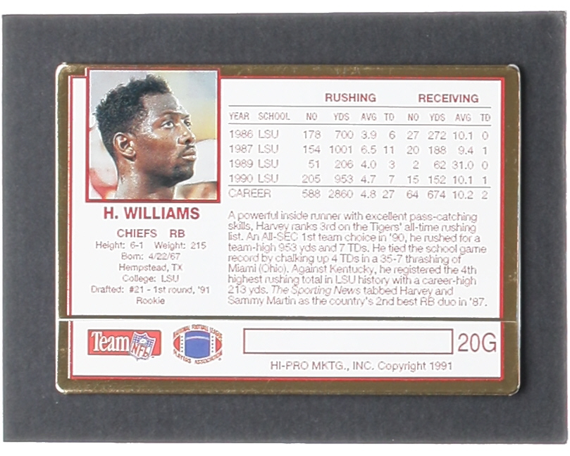 Harvey Williams 1991 Action Packed Rookie Update 24K Gold #20G at PristineAuction.com Harvey Williams 1991 Action Packed Rookie Update 24K Gold #20G at PristineAuction.com