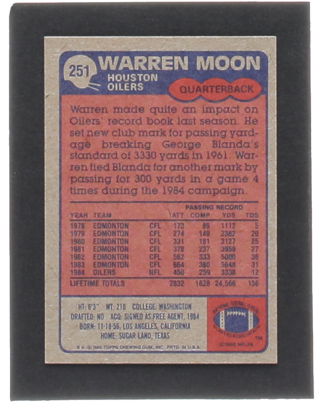 Warren Moon 1985 Topps #251 RC at PristineAuction.com Warren Moon 1985 Topps #251 RC at PristineAuction.com