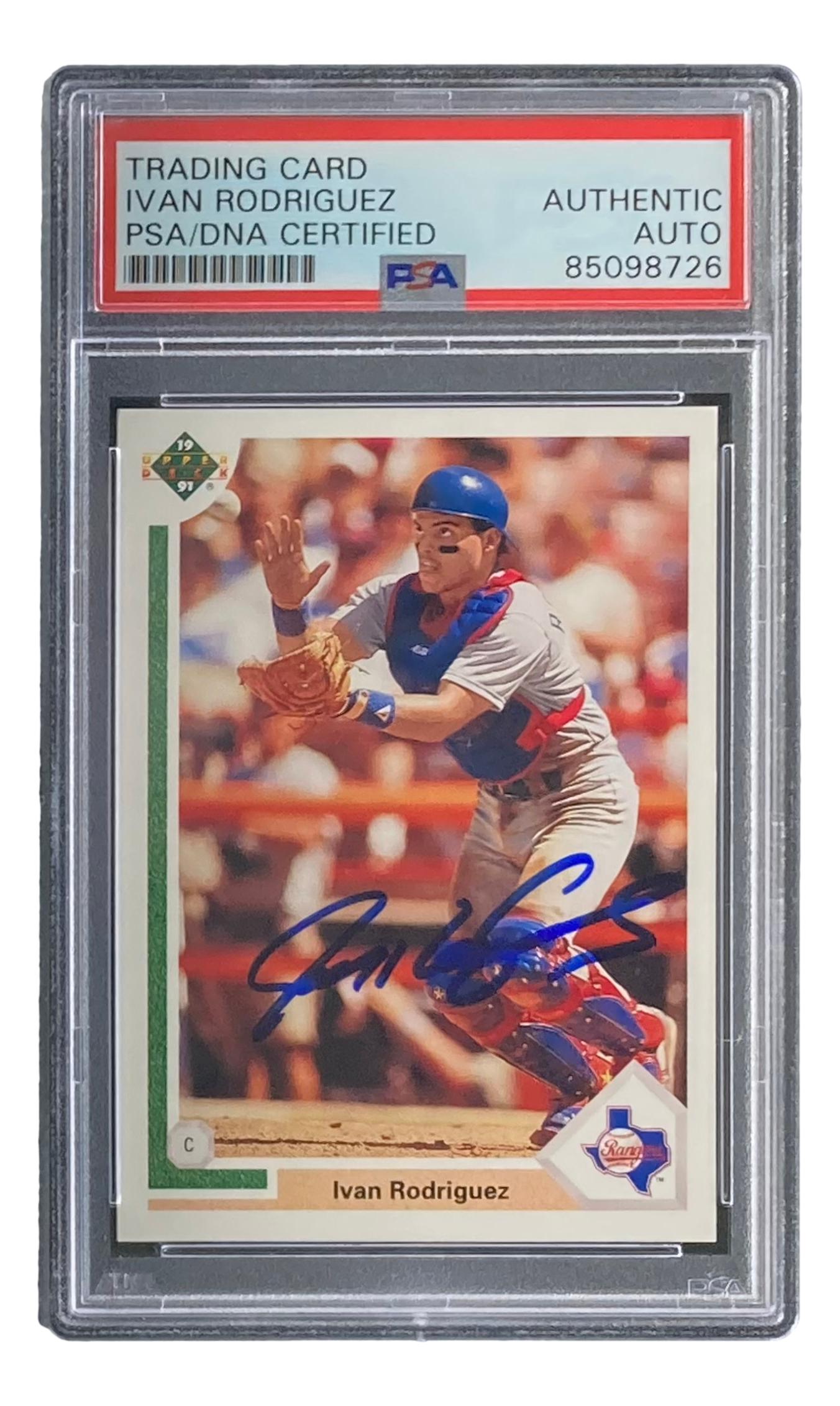 Ivan Rodriguez Signed 1991 Upper Deck Final Edition #55F RC (PSA) at PristineAuction.com Ivan Rodriguez Signed 1991 Upper Deck Final Edition #55F RC (PSA) at PristineAuction.com