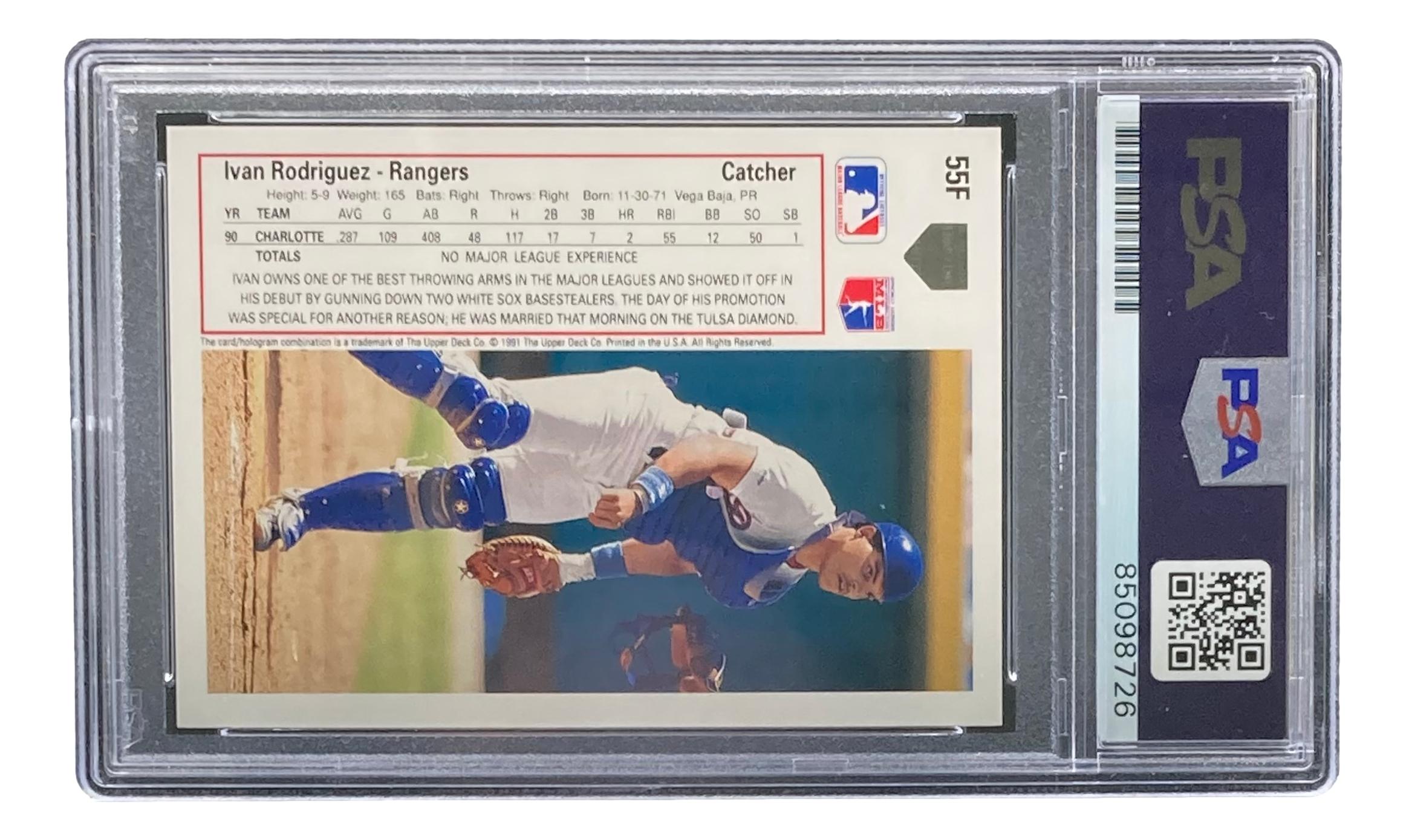 Ivan Rodriguez Signed 1991 Upper Deck Final Edition #55F RC (PSA) at PristineAuction.com Ivan Rodriguez Signed 1991 Upper Deck Final Edition #55F RC (PSA) at PristineAuction.com