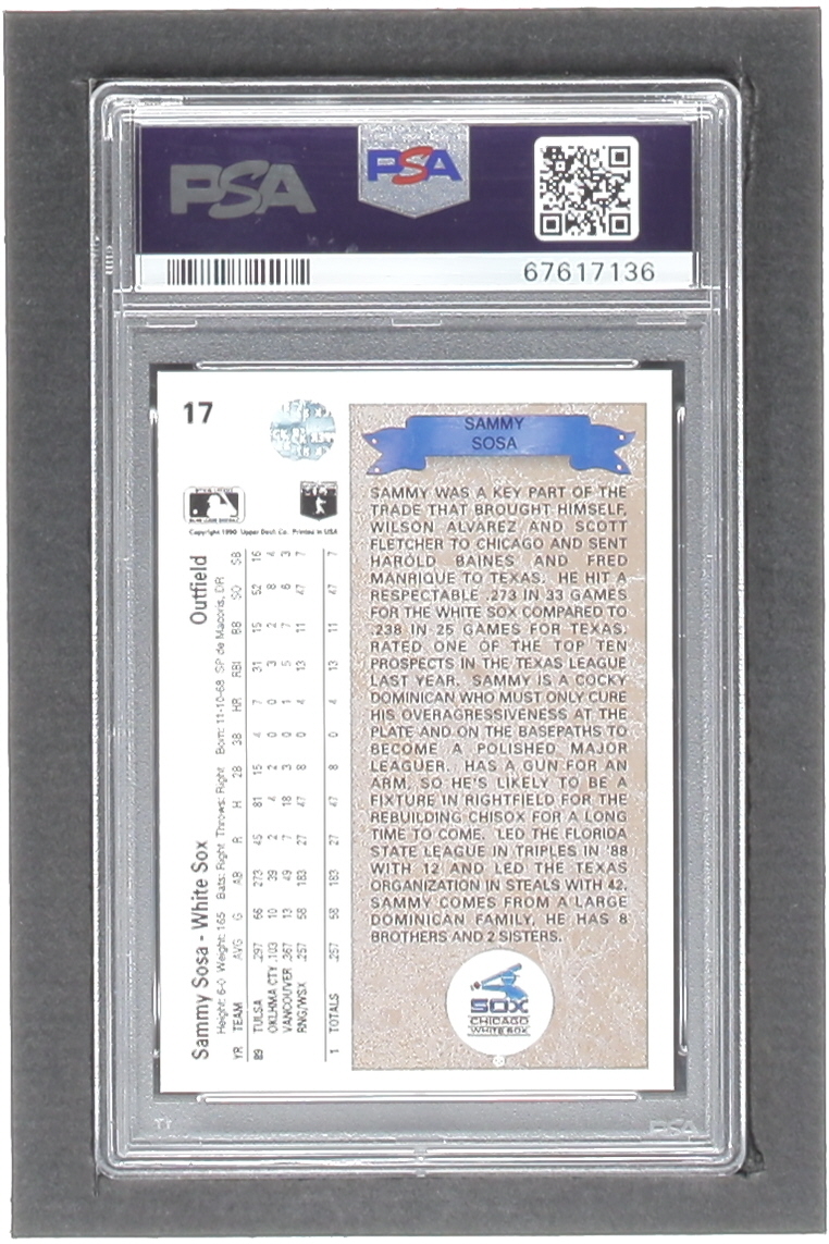 Sammy Sosa 1990 Upper Deck #17 RC (PSA 9) at PristineAuction.com Sammy Sosa 1990 Upper Deck #17 RC (PSA 9) at PristineAuction.com