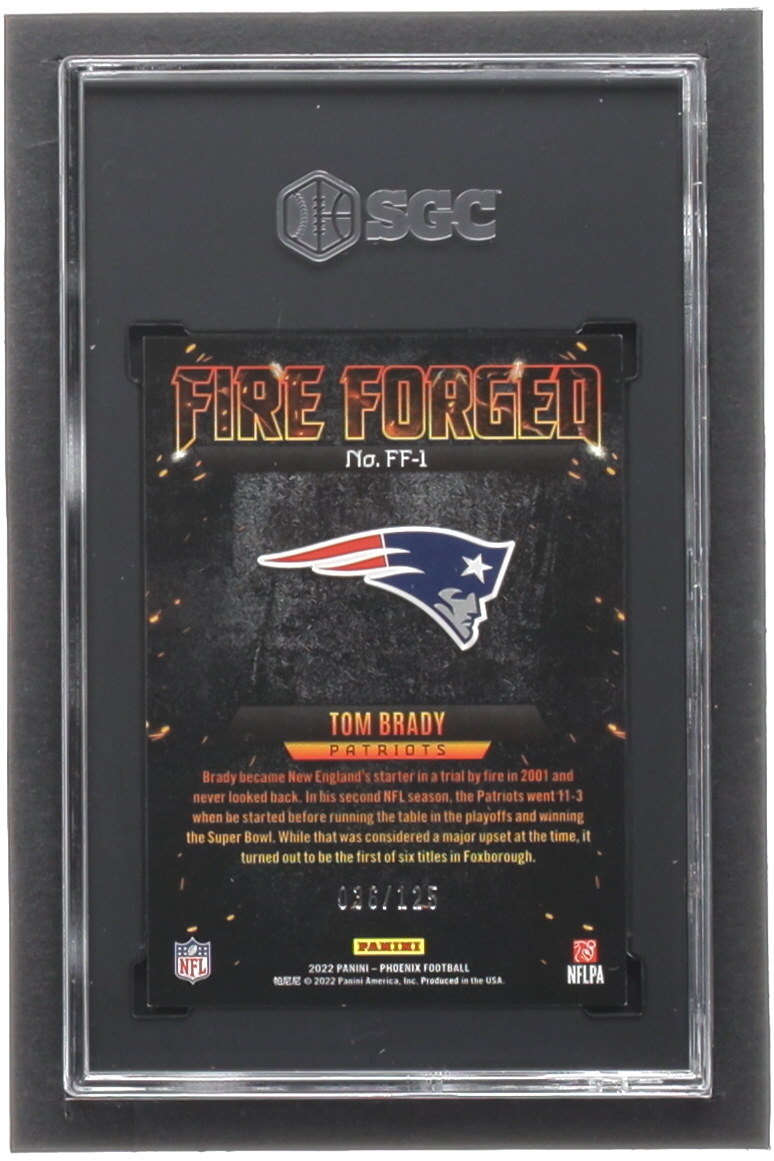 Tom Brady 2022 Panini Phoenix Fire Forged Purple #1 #036/125 (SGC 10) at PristineAuction.com Tom Brady 2022 Panini Phoenix Fire Forged Purple #1 #036/125 (SGC 10) at PristineAuction.com
