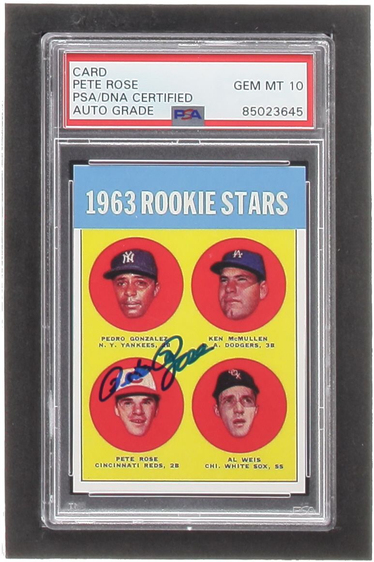Pete Rose Signed 1963 Topps #537 Rookie Stars / Pedro Gonzalez RC / Ken McMullen RC / Al Weis RC / Pete Rose RC (PSA | Auto 10) at PristineAuction.com Pete Rose Signed 1963 Topps #537 Rookie Stars / Pedro Gonzalez RC / Ken McMullen RC / Al Weis RC / Pete Rose RC (PSA | Auto 10) at PristineAuction.com