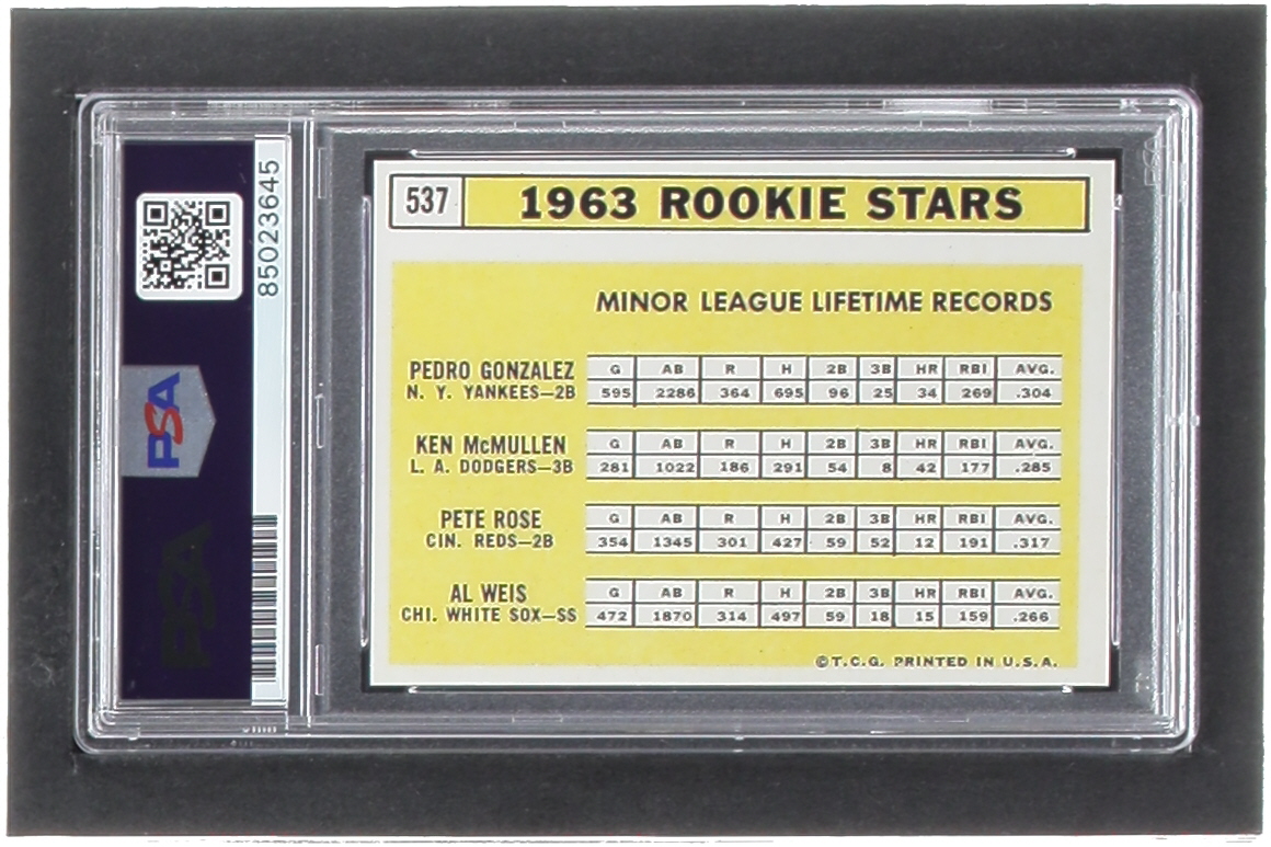 Pete Rose Signed 1963 Topps #537 Rookie Stars / Pedro Gonzalez RC / Ken McMullen RC / Al Weis RC / Pete Rose RC (PSA | Auto 10) at PristineAuction.com Pete Rose Signed 1963 Topps #537 Rookie Stars / Pedro Gonzalez RC / Ken McMullen RC / Al Weis RC / Pete Rose RC (PSA | Auto 10) at PristineAuction.com