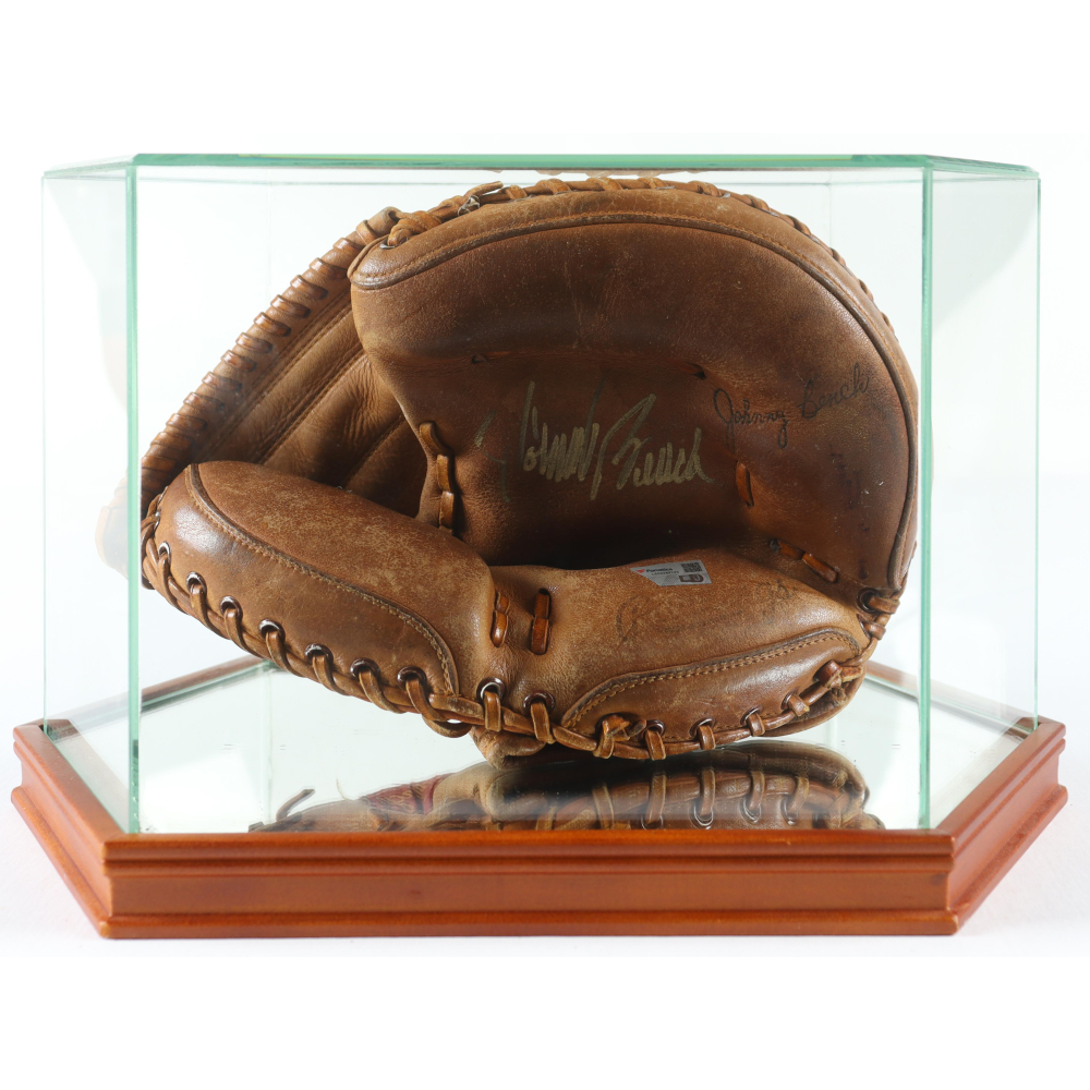 Johnny Bench Signed Rawlings Vintage Catchers Mitt In Display Case