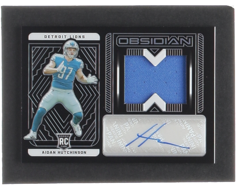 Aidan Hutchinson 2022 Panini Obsidian #202 JSY AU RC #006/175 at PristineAuction.com Aidan Hutchinson 2022 Panini Obsidian #202 JSY AU RC #006/175 at PristineAuction.com