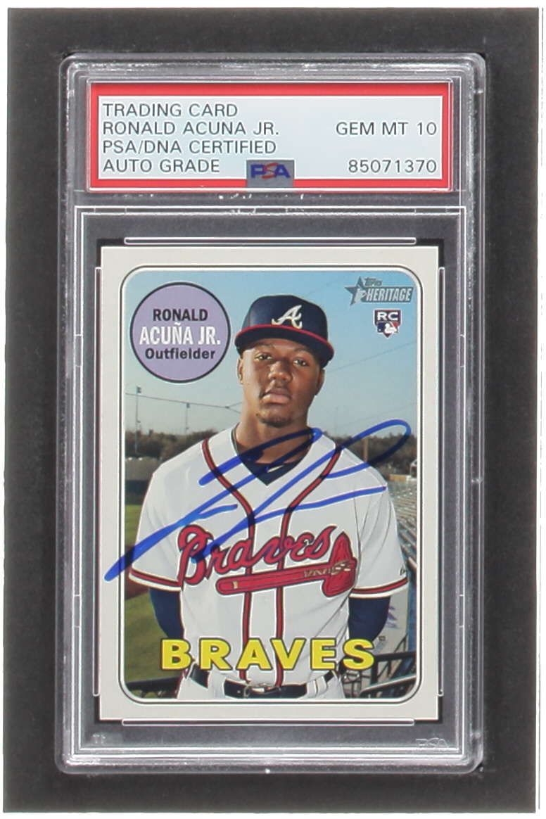 Ronald Acuna Jr. Signed 2018 Topps Heritage #580 RC (PSA | Auto 10) at PristineAuction.com Ronald Acuna Jr. Signed 2018 Topps Heritage #580 RC (PSA | Auto 10) at PristineAuction.com