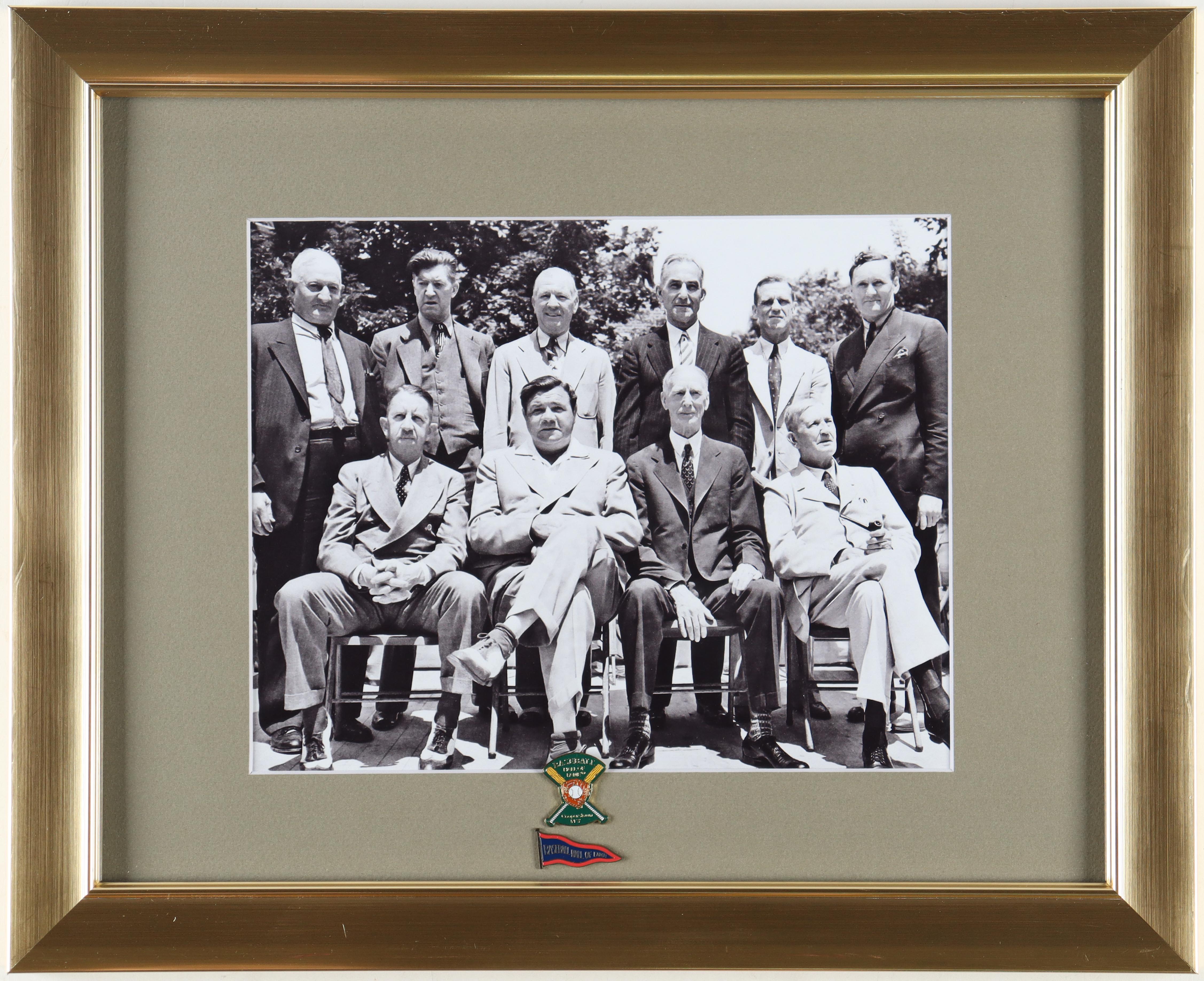 The Inaugural Hall Of Fame Class Custom Framed Black & White Photo Display with Set of (2) Vintage Hall Of Fame Pins at PristineAuction.com The Inaugural Hall Of Fame Class Custom Framed Black & White Photo Display with Set of (2) Vintage Hall Of Fame Pins at PristineAuction.com