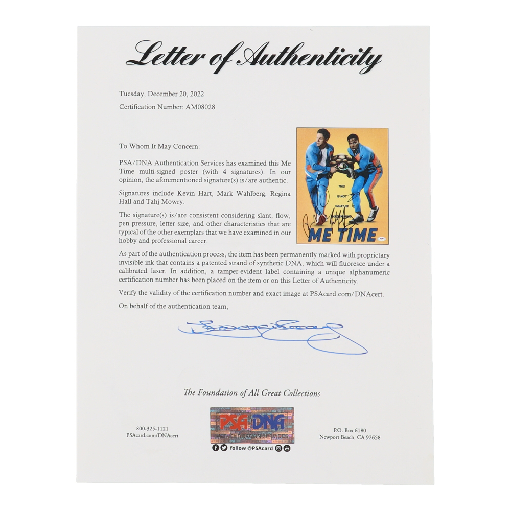 "Me Time" 11x14 Photo CastSigned by Mark Wahlberg, Kevin Hart, Regina