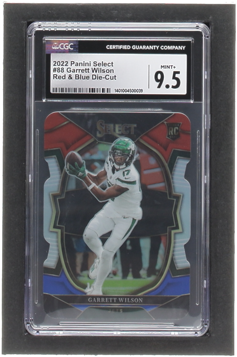 Garrett Wilson 2022 Select Prizm Red and Blue Die Cut #88 RC (CGC 9.5) at PristineAuction.com Garrett Wilson 2022 Select Prizm Red and Blue Die Cut #88 RC (CGC 9.5) at PristineAuction.com
