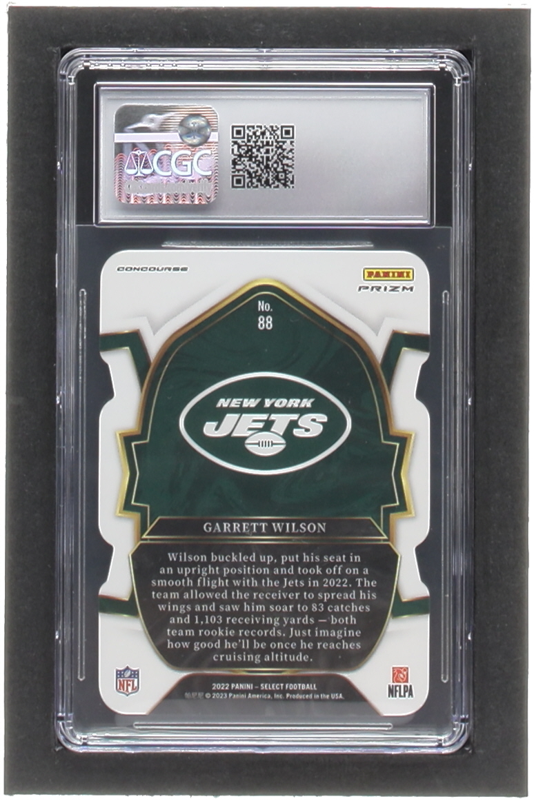 Garrett Wilson 2022 Select Prizm Red and Blue Die Cut #88 RC (CGC 9.5) at PristineAuction.com Garrett Wilson 2022 Select Prizm Red and Blue Die Cut #88 RC (CGC 9.5) at PristineAuction.com