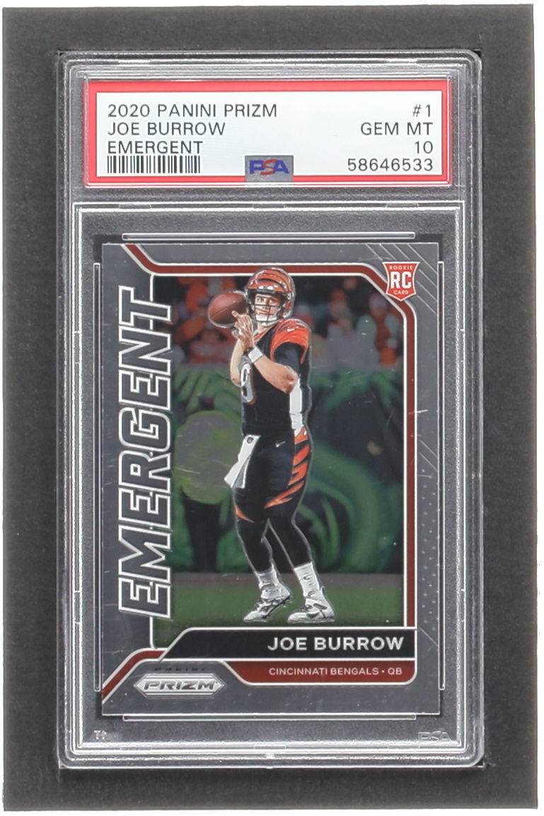 Joe Burrow 2020 Panini Prizm Emergent #1 RC (PSA 10) at PristineAuction.com Joe Burrow 2020 Panini Prizm Emergent #1 RC (PSA 10) at PristineAuction.com