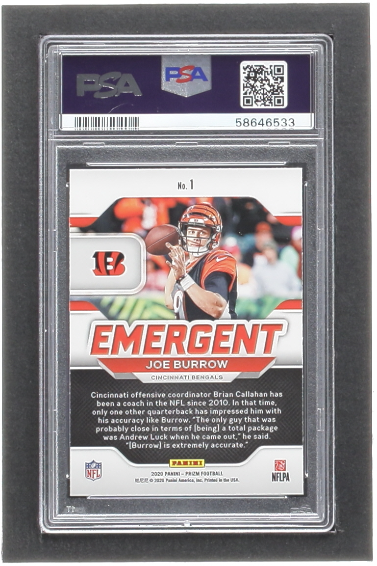 Joe Burrow 2020 Panini Prizm Emergent #1 RC (PSA 10) at PristineAuction.com Joe Burrow 2020 Panini Prizm Emergent #1 RC (PSA 10) at PristineAuction.com