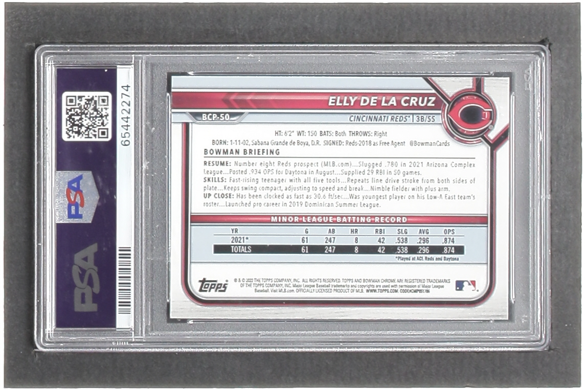 Elly De La Cruz 2022 Bowman Chrome Prospects #BCP50 RC (PSA 10) at PristineAuction.com Elly De La Cruz 2022 Bowman Chrome Prospects #BCP50 RC (PSA 10) at PristineAuction.com