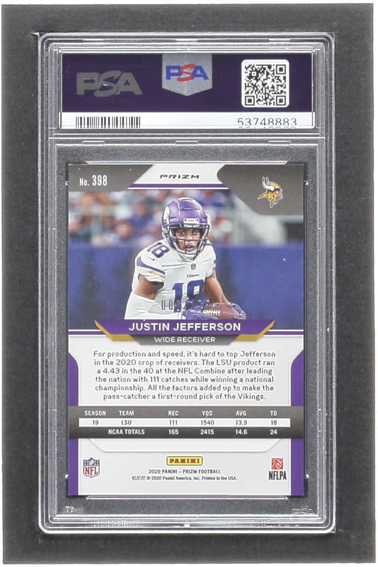 Justin Jefferson 2020 Panini Prizm Prizms Hyper #398 #006/175 RC (PSA 9) at PristineAuction.com Justin Jefferson 2020 Panini Prizm Prizms Hyper #398 #006/175 RC (PSA 9) at PristineAuction.com