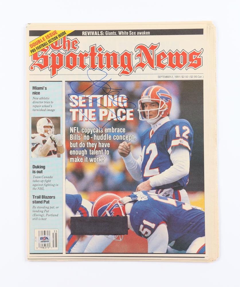 Jim Kelly Signed September 1991 The Sporting News Full Magazine (PSA) at PristineAuction.com Jim Kelly Signed September 1991 The Sporting News Full Magazine (PSA) at PristineAuction.com