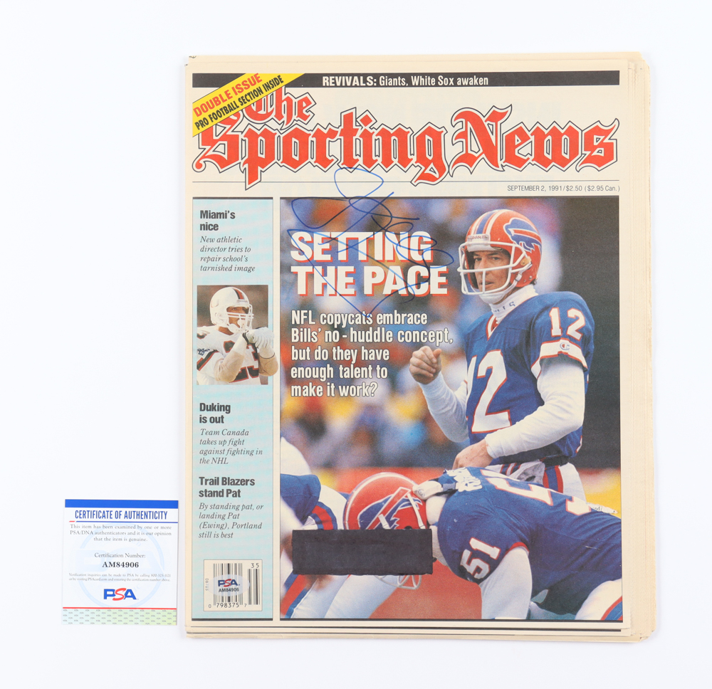 Jim Kelly Signed September 1991 The Sporting News Full Magazine (PSA) at PristineAuction.com Jim Kelly Signed September 1991 The Sporting News Full Magazine (PSA) at PristineAuction.com