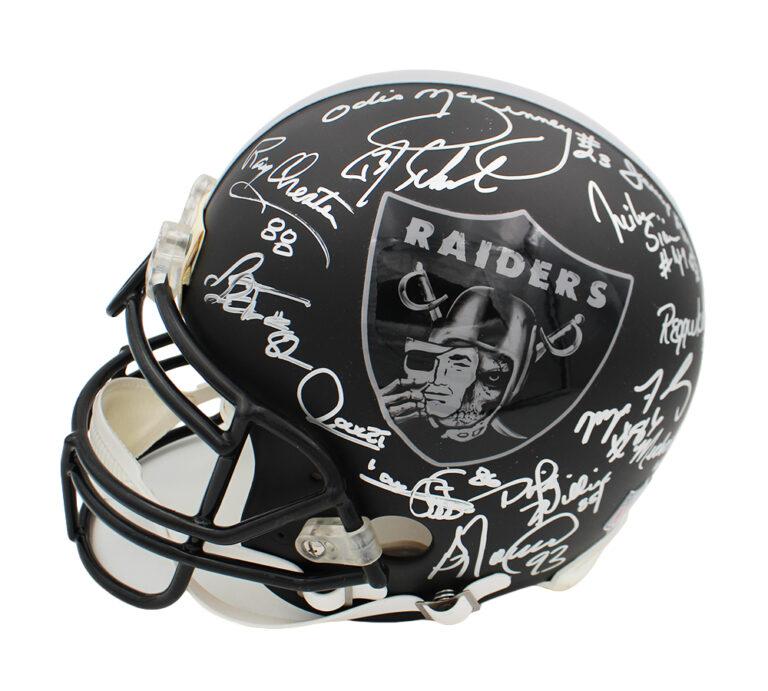 Raiders Greats Full-Size Authentic On-Field Helmet Signed By (20 with Jim Otto, Ray Guy, Art Shell, Dave Casper, Tom Flores (JSA) at PristineAuction.com Raiders Greats Full-Size Authentic On-Field Helmet Signed By (20 with Jim Otto, Ray Guy, Art Shell, Dave Casper, Tom Flores (JSA) at PristineAuction.com