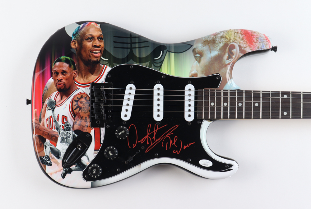 Dennis Rodman Signed Bulls Custom 39" Electric Guitar Inscribed "The
