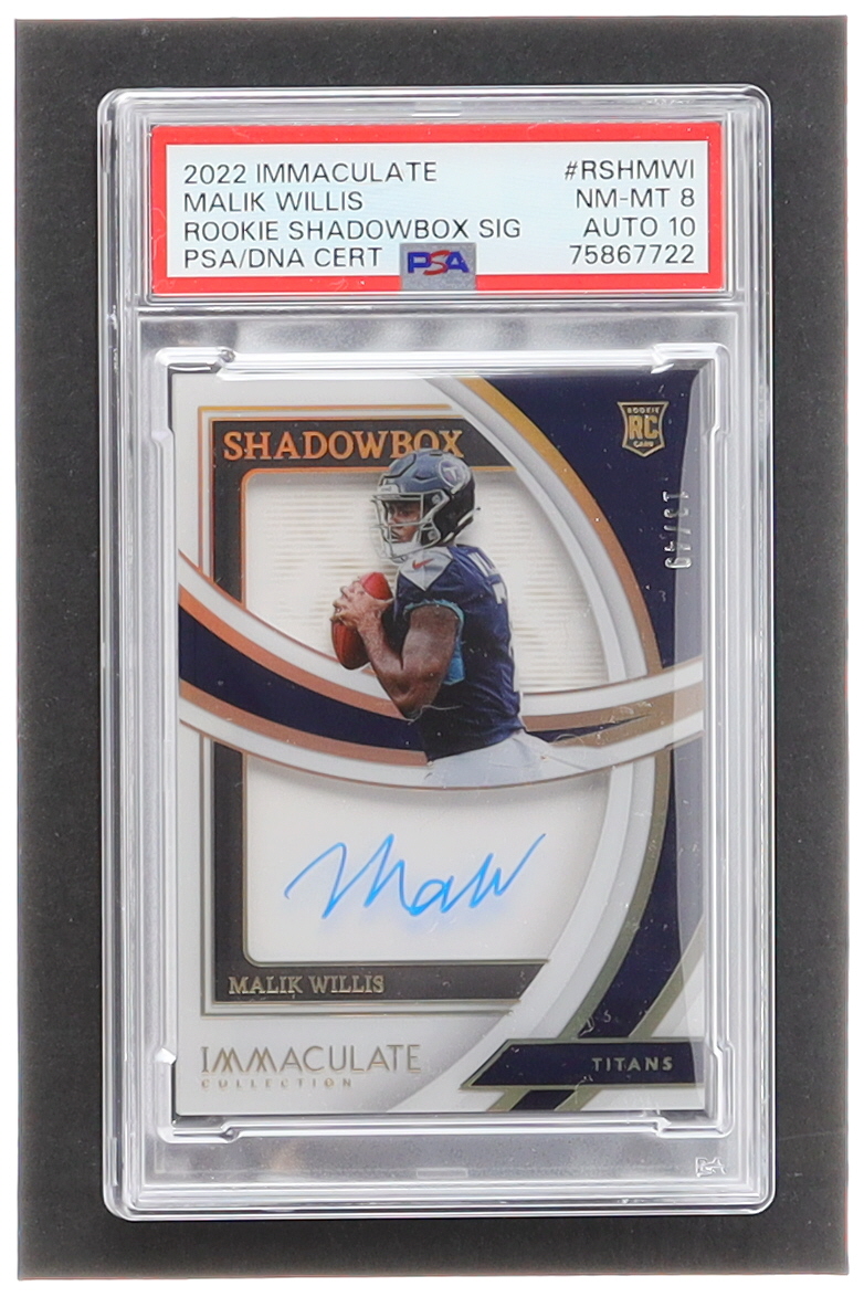 Malik Willis 2022 Immaculate Collection Immaculate Rookie Shadowbox Signatures #18 RC #13/49 (PSA 8 | Auto Grade 10) at PristineAuction.com Malik Willis 2022 Immaculate Collection Immaculate Rookie Shadowbox Signatures #18 RC #13/49 (PSA 8 | Auto Grade 10) at PristineAuction.com