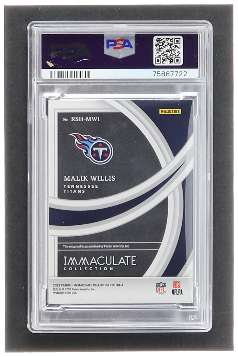 Malik Willis 2022 Immaculate Collection Immaculate Rookie Shadowbox Signatures #18 RC #13/49 (PSA 8 | Auto Grade 10) at PristineAuction.com Malik Willis 2022 Immaculate Collection Immaculate Rookie Shadowbox Signatures #18 RC #13/49 (PSA 8 | Auto Grade 10) at PristineAuction.com