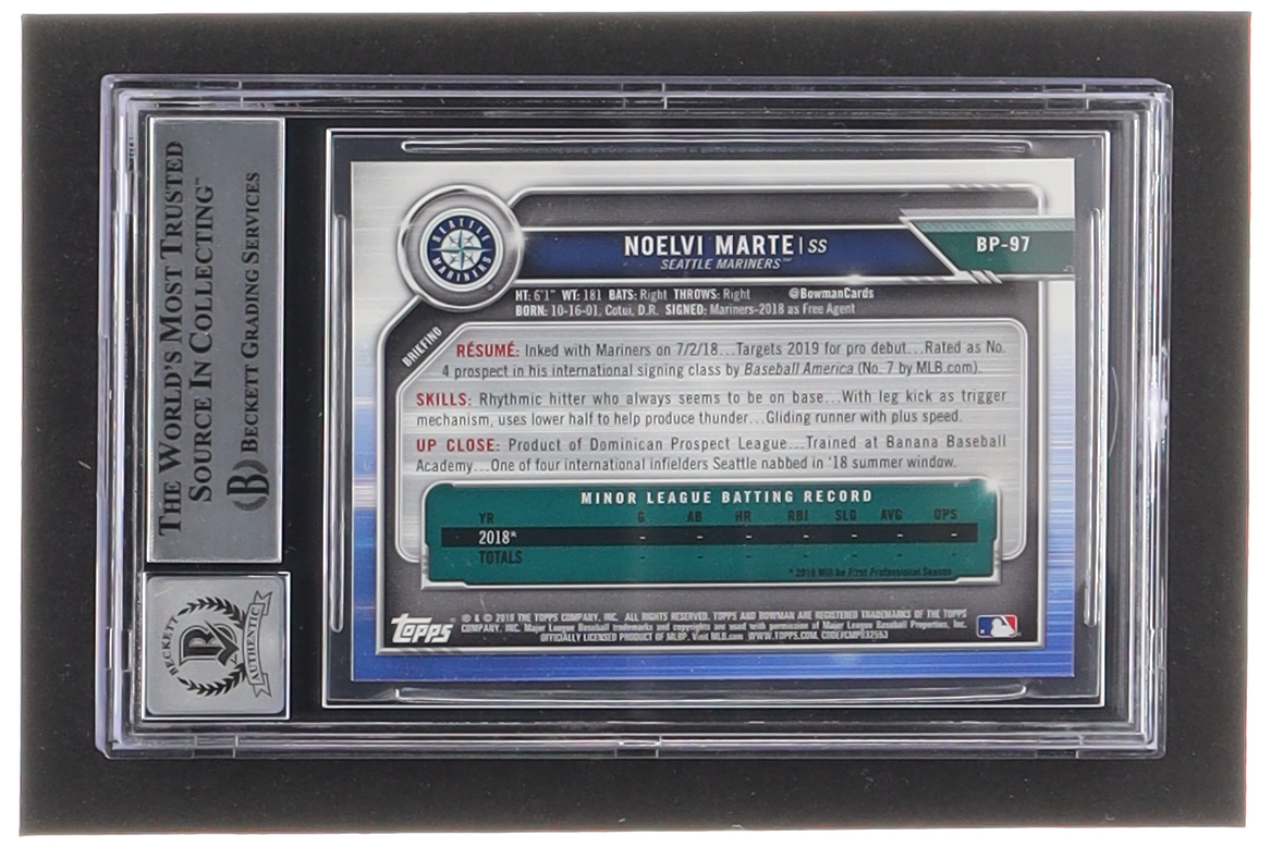 Noelvi Marte Signed 2019 Bowman Prospects #BP97 (BGS | Auto 10) at PristineAuction.com Noelvi Marte Signed 2019 Bowman Prospects #BP97 (BGS | Auto 10) at PristineAuction.com