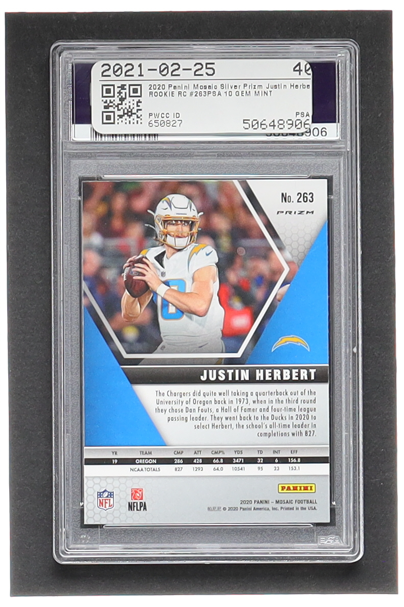 Justin Herbert 2020 Panini Mosaic Silver #263 DEB RC (PSA 10) at PristineAuction.com Justin Herbert 2020 Panini Mosaic Silver #263 DEB RC (PSA 10) at PristineAuction.com