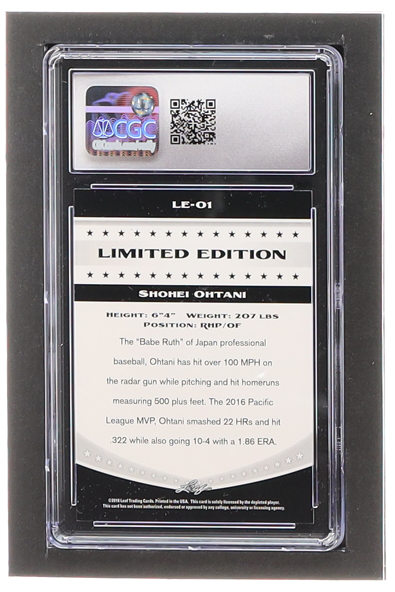 Shohei Ohtani 2018 Leaf Ohtani Limited Edition #LE01 (CGC 10) at PristineAuction.com Shohei Ohtani 2018 Leaf Ohtani Limited Edition #LE01 (CGC 10) at PristineAuction.com