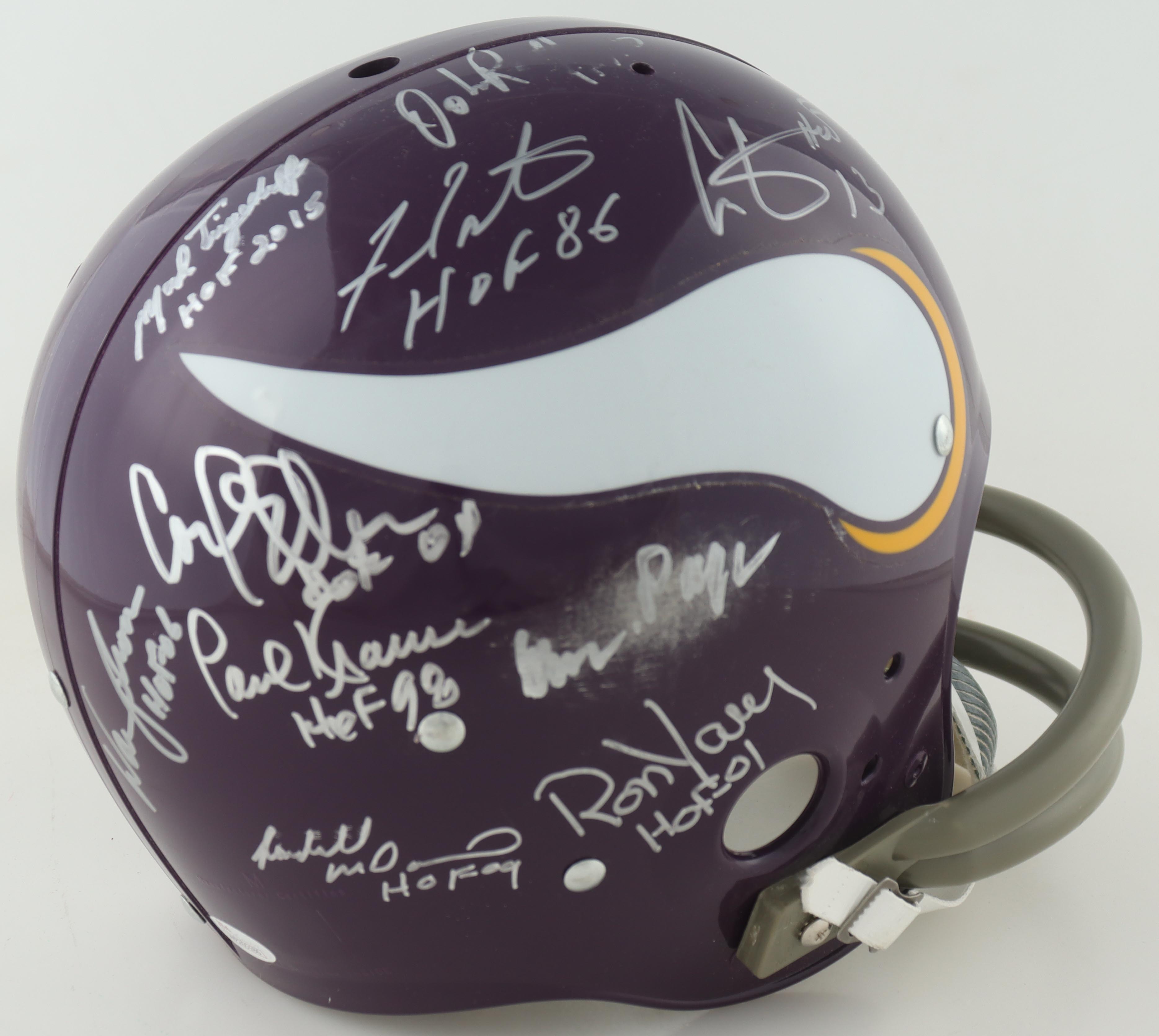 Vikings Full-Size Throwback Helmet Signed By (11) With Warren Moon, Paul Krause, Randy Moss, Cris Carter With Multiple Inscriptions (Beckett) at PristineAuction.com Vikings Full-Size Throwback Helmet Signed By (11) With Warren Moon, Paul Krause, Randy Moss, Cris Carter With Multiple Inscriptions (Beckett) at PristineAuction.com