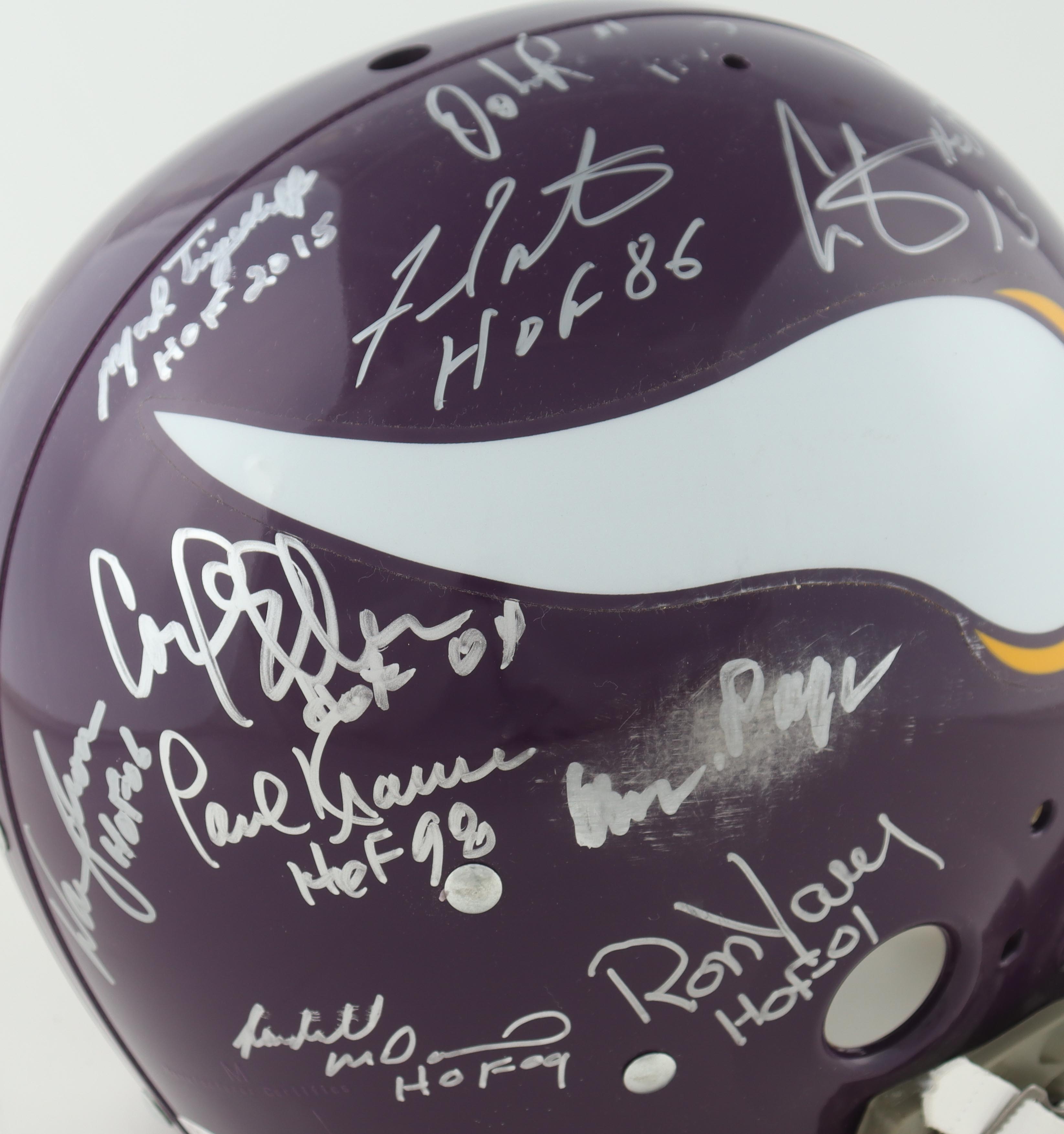Vikings Full-Size Throwback Helmet Signed By (11) With Warren Moon, Paul Krause, Randy Moss, Cris Carter With Multiple Inscriptions (Beckett) at PristineAuction.com Vikings Full-Size Throwback Helmet Signed By (11) With Warren Moon, Paul Krause, Randy Moss, Cris Carter With Multiple Inscriptions (Beckett) at PristineAuction.com