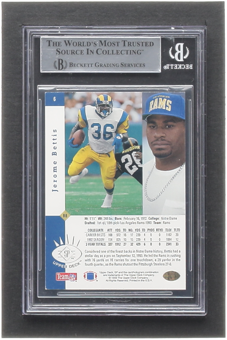 Jerome Bettis Signed 1993 SP #6 RC (BGS) at PristineAuction.com Jerome Bettis Signed 1993 SP #6 RC (BGS) at PristineAuction.com