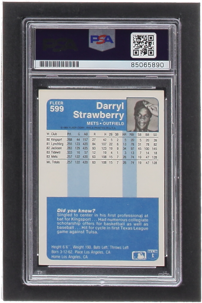 Darryl Strawberry Signed 1984 Fleer #599 RC (PSA | Autograph Graded PSA 10) at PristineAuction.com Darryl Strawberry Signed 1984 Fleer #599 RC (PSA | Autograph Graded PSA 10) at PristineAuction.com